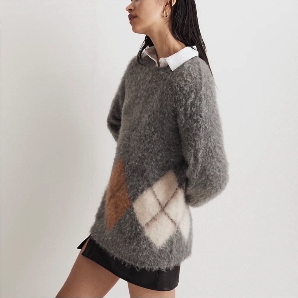 Madewell Brushed Argyle Crewneck Sweater